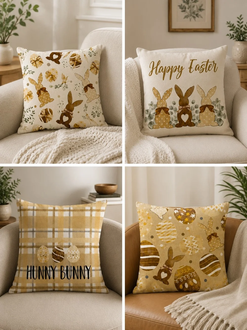 Happy Easter Decorative Bunny Throw Pillow Cover Set - 18 X 18 - NIP